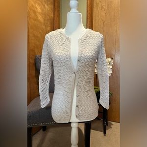 Eddie Bauer Women’s Button Down Tan Knit Cardigan Size Medium 3/4 Sleeves